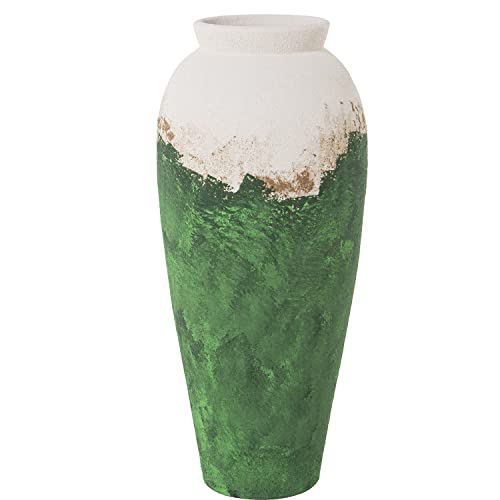 DRW Bodenvase aus Keramik, Grün, Gold und Weiß, 60 x 25 x 25 cm von DRW
