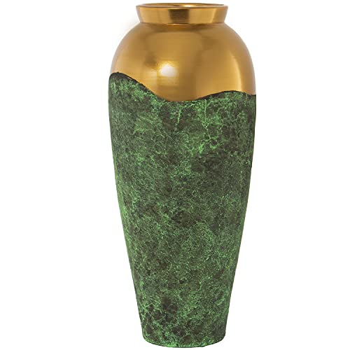 Bodenvase aus Keramik in Grün und Gold, 60 x 25 x 25 cm von DRW