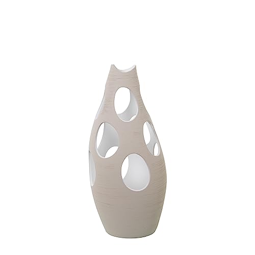 DRW Bodenvase aus Keramik mit Kreisen in gestreiftem Ecru, 23 x 23 x 50 cm von DRW