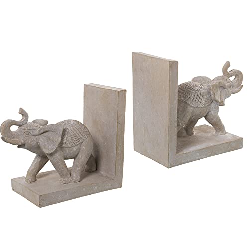 Buchstützen mit Elefanten aus Kunstharz, weiß, 36 x 10 x 15 cm von DRW