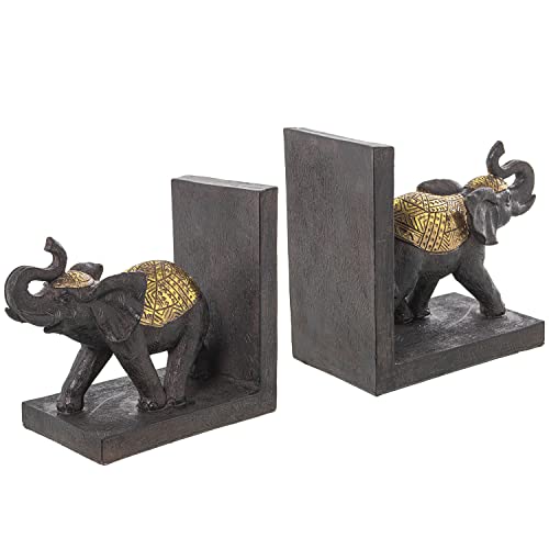 Buchstützen mit Elefanten aus Kunstharz in Braun und Gold, 36 x 10 x 15 cm von DRW