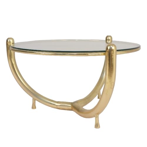 Couchtisch aus Metall und Glas in Gold und Transparent, 81 x 81 x 46 cm von DRW
