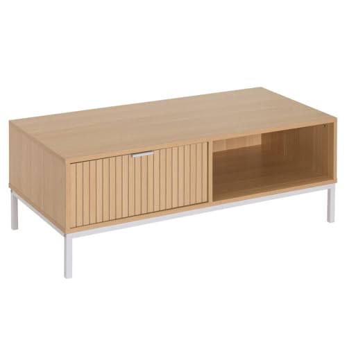 Couchtisch mit 1 Schublade aus PB und Metall in Natur Couchtisch mit 1 Schublade aus PB und Metall in Natur von DRW