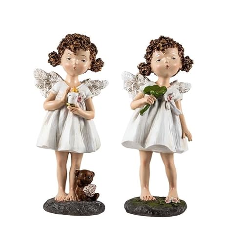 DRW 2er Set Engeln mit stehenden Locken mit Kerze und Blume 21 cm, Harz, weiß DRW 2er Set Engeln mit stehenden Locken mit Kerze und Blume 21 cm, Harz, weiß von DRW
