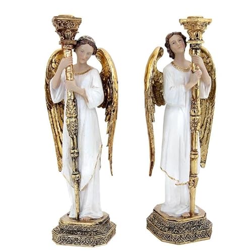 DRW Set mit 2 Kerzenständern, stehend, Weiß und Gold, 40 cm hoch von DRW