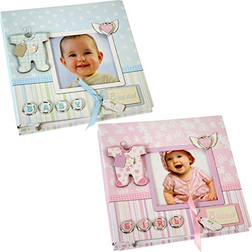 DRW 2er Set Kinderalbum Pappkarton für 40 Fotos 10x15 cm in rosa und blau 16,5 x 16,5 x 3 cm von DRW