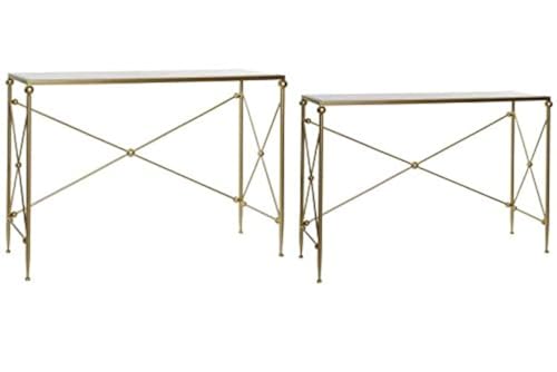DRW Set mit 2 Konsolen aus Metall und Marmor in Gold, 119 x 33 x 80 cm von DRW
