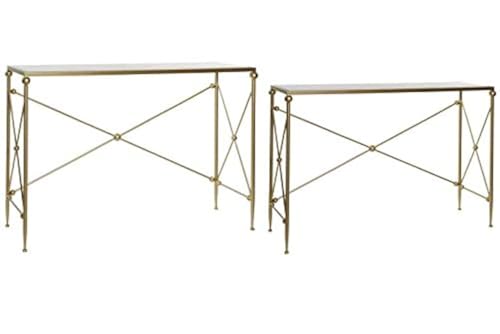 DRW Set mit 2 Konsolen aus Metall und Marmor in Gold 119 x 33 x 80 cm, 119x33x80cm von DRW