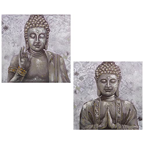 DRW 2er Set Leinwandbild aus Holz, quadratisch, mit einem mehrfarbigen Buddha, 60 x 3 x 60 cm von DRW