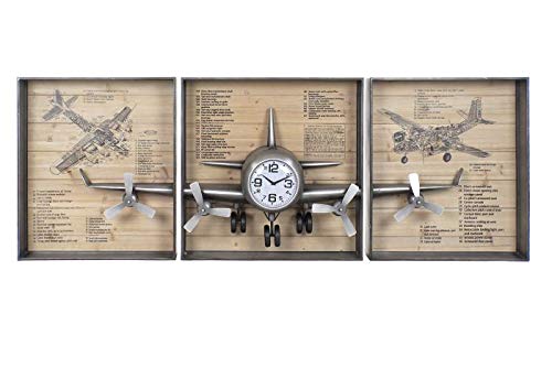 DRW Set von 3 Wanduhr mit 1 Flugzeug aus Metall und Glas in Silber, 205 x 28 x 75 cm, Kristall, 205x28x75cm DRW Set von 3 Wanduhr mit 1 Flugzeug aus Metall und Glas in Silber, 205 x 28 x 75 cm, Kristall, 205x28x75cm von DRW