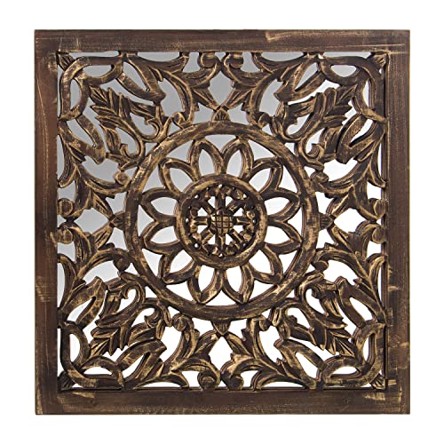 DRW Altarbild quadratisch aus MDF-Holz durchbrochen mit Spiegel in braun 60 x 2,5 x 60 cm, Mehrfarbig, estandar von DRW