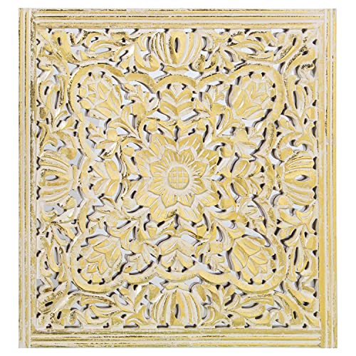 DRW Altarbild quadratisch aus MDF durchbrochen mit Spiegel in Gold 100 x 2,5 x 100 cm, Mehrfarbig, estandar von DRW
