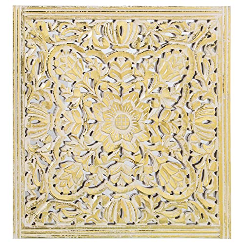 DRW Altarbild quadratisch aus MDF durchbrochen mit Spiegel in Gold 100 x 2,5 x 100 cm, Mehrfarbig, estandar von DRW