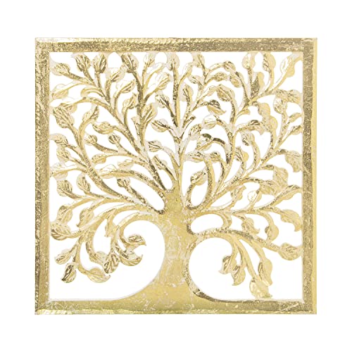 DRW Altarbild quadratisch mit Baum des Lebens aus Holz MDF durchbrochen in Gold 60 x 1,7 x 60 cm, Mehrfarbig, estandar von DRW