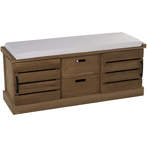DRW Bankschrank mit 2 Türen und 2 Schubladen aus Paulownia Holz in Natur und Weiß, 104 x 34 x 45 cm, estandar DRW Bankschrank mit 2 Türen und 2 Schubladen aus Paulownia Holz in Natur und Weiß, 104 x 34 x 45 cm, estandar von DRW