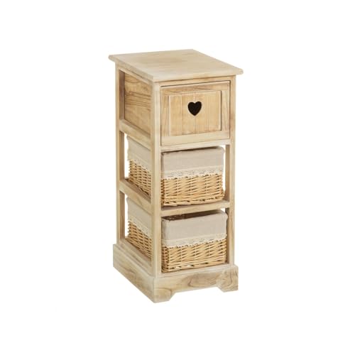 DRW Beistellmöbel mit 1 Schublade und 2 Korb aus Holz und Weide in Natur DRW Beistellmöbel mit 1 Schublade und 2 Korb aus Holz und Weide in Natur von DRW