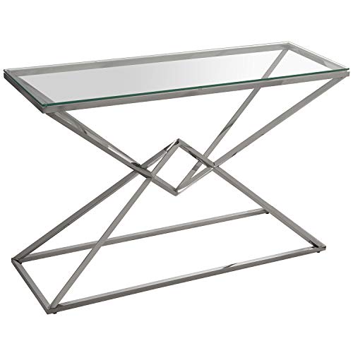 DRW Beistelltisch aus Metall und Glas, verchromt, 120 x 40 x 77 cm von DRW