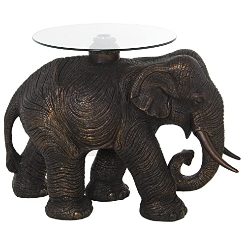 DRW Beistelltisch aus einem Elefant aus Harz in Altgold mit Glas in transparent 83 x 48 x 61 cm, bunt, estandar von DRW