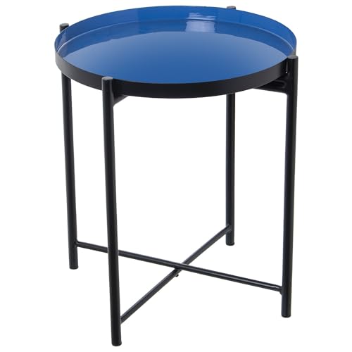 DRW Beistelltisch aus emailliertem Metall in Blau und Schwarz, 50 x 50 x 52 cm, Medidas: 50x50x52 cm von DRW