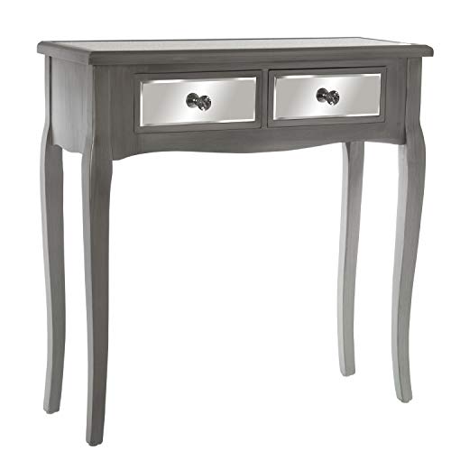 DRW Beistelltisch mit 2 Schubladen aus Holz und Spiegel in Silber 80 x 30 x 80 cm von DRW
