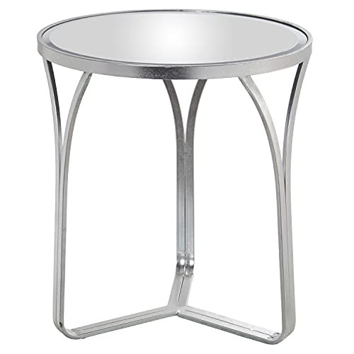 DRW Beistelltisch rund aus Metall und Spiegel in Silber 54 x 59 cm, 54x59cm von DRW