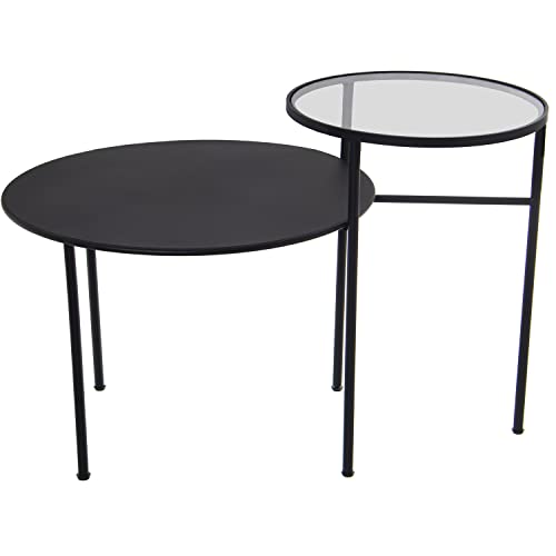 DRW Beistelltisch rund mit 2 Ebenen aus Metall mit Glas in Schwarz 72 x 46 x 66 cm, Mehrfarbig, Grande von DRW