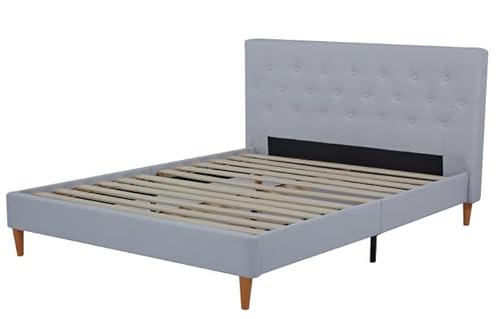 DRW Bett 150 x 200 cm mit Kopfteil, Polyester, Grau, 170 x 219 x 108 cm von DRW