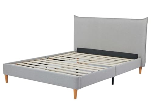 DRW Bett 150 x 200 cm mit Kopfteil, Polyester, Grau, 177 x 219 x 113 cm von DRW
