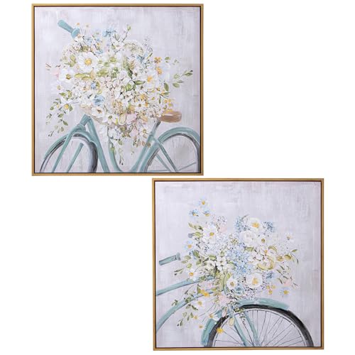 DRW Bild Leinwand mit Fahrrädern und Blumen mit Holzrahmen in verschiedenen Farben, 60 x 60 x 3,5 cm von DRW