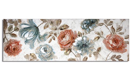DRW - Bild - Rechteckige Leinwand im Vintage-Stil mit rosa und blauen Rosen und Vögeln von DRW