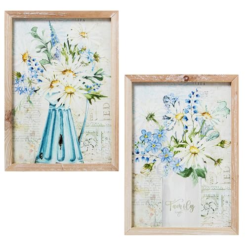 DRW Bild auf Leinwand mit Blumen und Holzrahmen in verschiedenen Farben, 24 x 34 x 1,8 cm von DRW