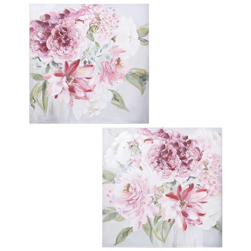 DRW Bild auf Leinwand mit Holzblumen in verschiedenen Farben, 80 x 80 x 3 cm von DRW