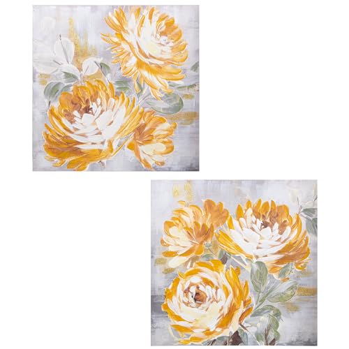 DRW Bild auf Leinwand mit Holzblumen in verschiedenen Farben, 80 x 80 x 3 cm von DRW