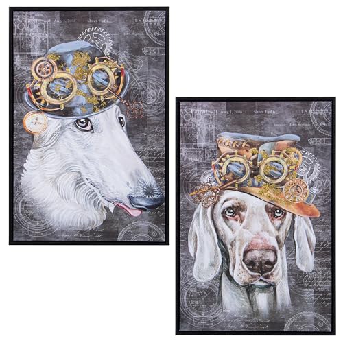 DRW Bild auf Leinwand mit Hunden mit Holzhut in verschiedenen Farben, 40 x 60 x 3,5 cm von DRW