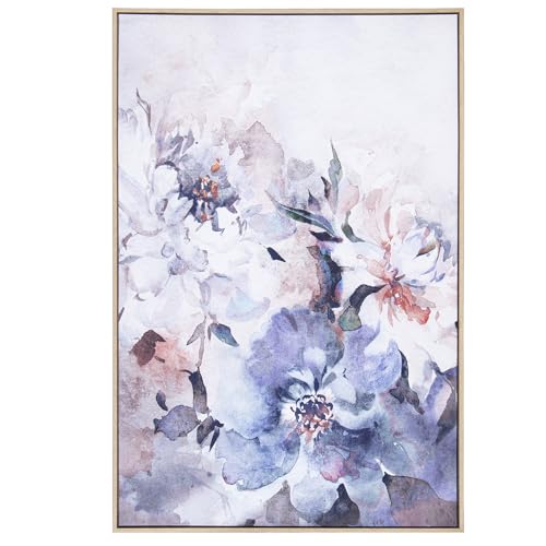 DRW Bild auf Leinwand mit natürlichem Holzrahmen mit Blumen in Rosa- und Malvenfarben, 122,6 x 82,6 x 4,3 cm von DRW