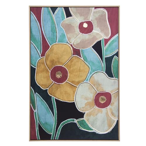 DRW Bild auf Leinwand mit natürlichem Holzrahmen mit Blumen in verschiedenen Farbtönen, 122,6 x 82,6 x 4,3 cm von DRW
