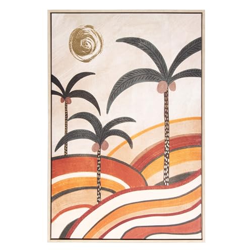DRW Bild auf Leinwand mit natürlichem Holzrahmen mit Palmen, abstrakt, in warmen Farbtönen, 92,6 x 62,6 x 4,3 cm von DRW