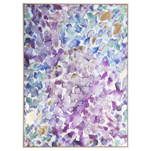 DRW Bild auf Leinwand mit natürlichem Holzrahmen mit abstrakten Blumen in Blau- und Mauventönen, 142,4 x 102,4 x 4,3 cm von DRW