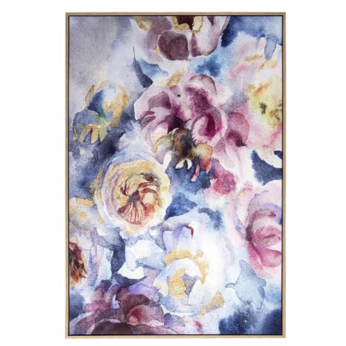 DRW Bild auf Leinwand mit natürlichem Holzrahmen mit abstrakten Blumen in Malvenfarben, 122,6 x 82,6 x 4,3 cm von DRW