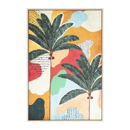 DRW Bild auf Leinwand mit natürlichem Holzrahmen mit abstrakten Palmen in warmen Farbtönen, 92,8 x 62,9 x 4,3 cm von DRW