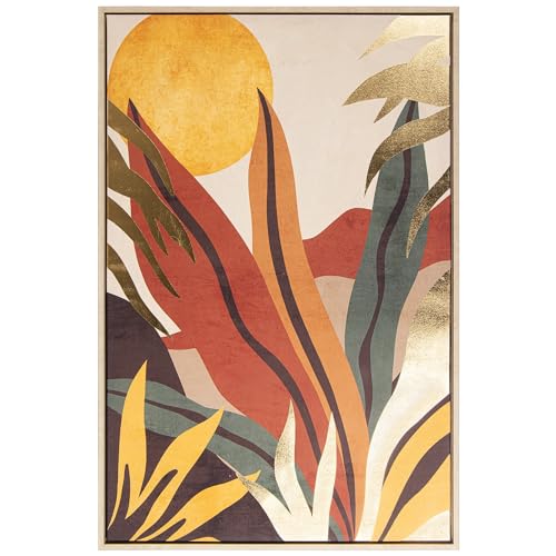DRW Bild auf Leinwand mit natürlichem Holzrahmen mit einer Pflanze in warmen Farbtönen, 92,6 x 62,6 x 4,3 cm von DRW