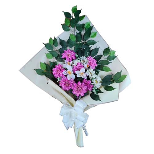 DRW Blumenstrauß für Friedhof, Blumenstrauß, künstliche Blumen, zum Einstecken in das Boot oder auf dem Grabboot, 73 x 63 x 20 cm (Orchideen) von DRW
