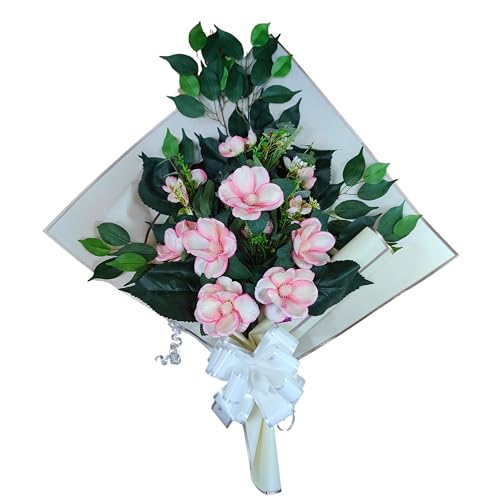 DRW Blumenstrauß für Friedhof, Blumenstrauß, künstliche Blumen, zum Einstecken in das Boot oder auf dem Grabboot, 73 x 63 x 20 cm (Rosa Magnolien) von DRW