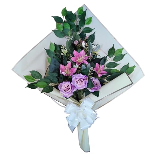 DRW Blumenstrauß für Friedhof, Blumenstrauß, künstliche Blumen, zum Einstecken in das Glas oder auf dem Grabboot, 73 x 63 x 20 cm (Malvenlien) von DRW
