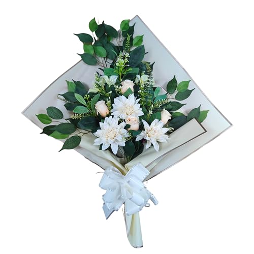 DRW Blumenstrauß für Friedhof, Blumenstrauß, künstliche Blumen mit Vase, 78 x 63 x 20 cm (Dalias te) von DRW