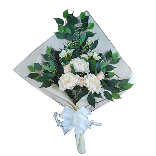 DRW Blumenstrauß für Friedhof, Blumenstrauß, künstliche Blumen mit Vase, 78 x 63 x 20 cm (Pfingstrosen) von DRW