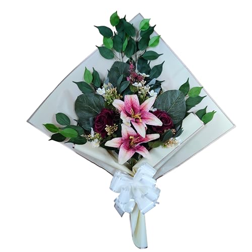 DRW Blumenstrauß für Friedhof, Blumenstrauß, künstliche Blumen mit Vase, 78 x 63 x 20 cm von DRW