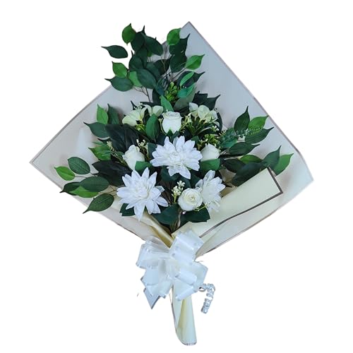 DRW Blumenstrauß für Friedhof, künstliche Blumen mit Vase, 78 x 63 x 20 cm, Beige von DRW