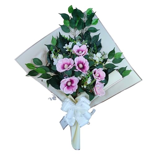 DRW Blumenstrauß für Friedhof, künstliche Blumen mit Vase, 78 x 63 x 20 cm (Magnolien lila) von DRW