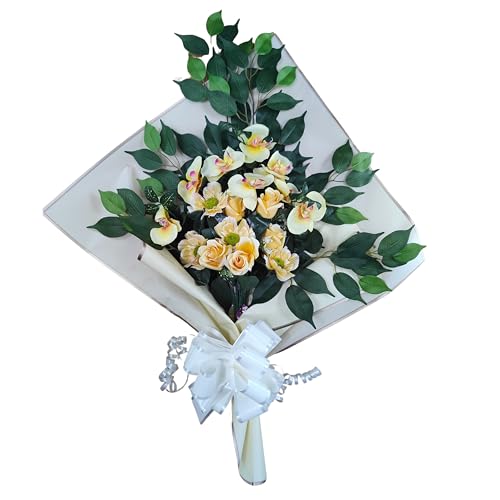 DRW Blumenstrauß für Friedhof, künstliche Blumen mit Vase, 78 x 63 x 20 cm (gelbe Orchideen) von DRW